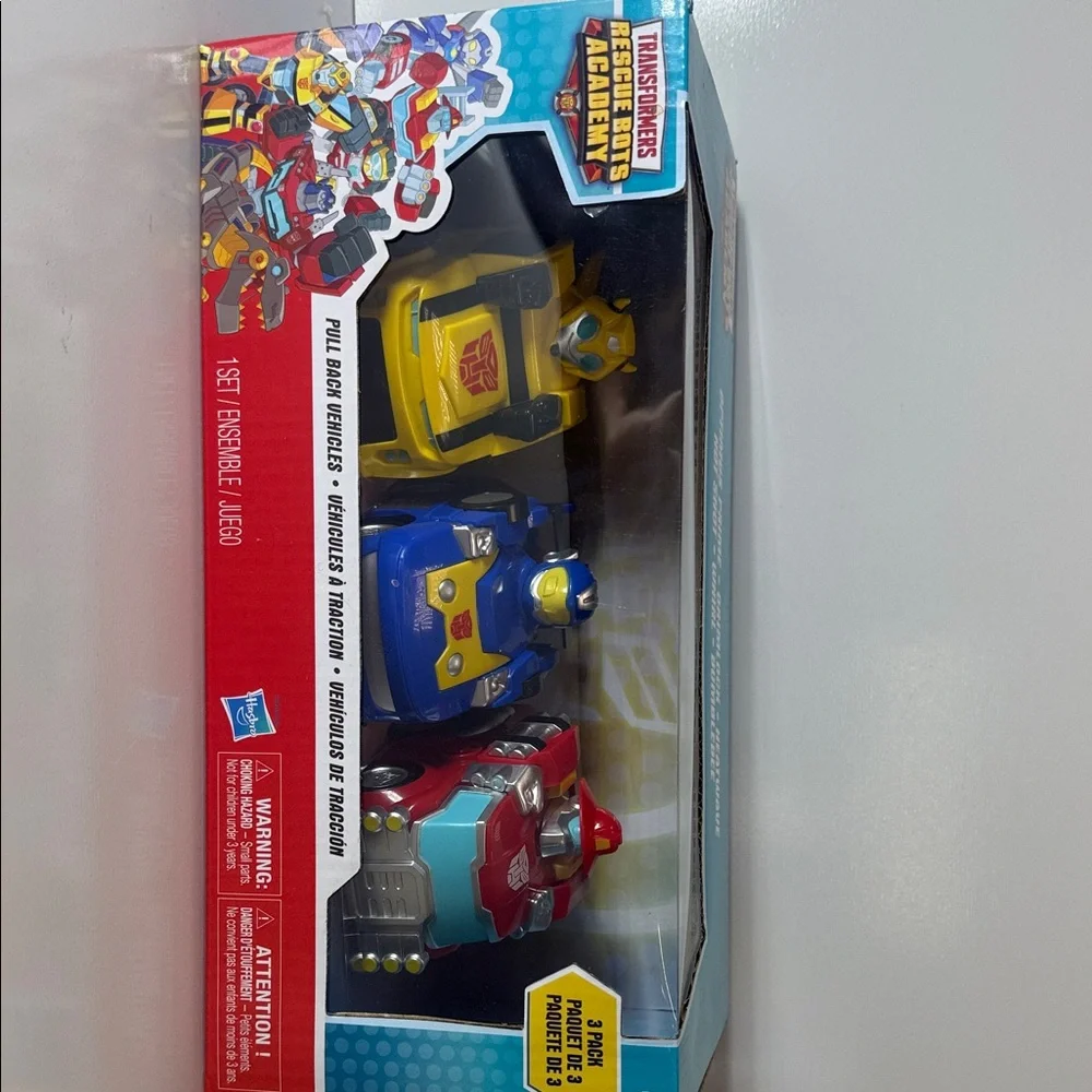 Hasbro Rescue Bots Academy Pull Back Vehicles - Yellow, Blue, Red